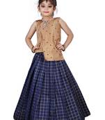 Kids Cotton Silk Brown Top And Blue Lehenga Choli Set For Girls 