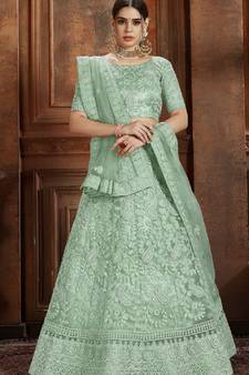 Light-green embroidered net Semi Stitched bridal lehenga