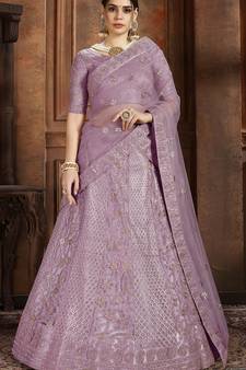 Purple embroidered net Semi Stitched bridal lehenga