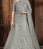 Grey embroidered net Semi Stitched Bridal Lehenga