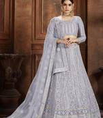 Grey embroidered net Semi Stitched Lehenga