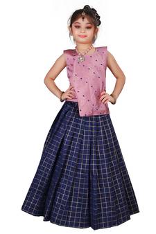 Kids Pink Top And Blue Lehenga Choli Set For Girls 