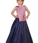 Kids Pink Top And Blue Lehenga Choli Set For Girls 