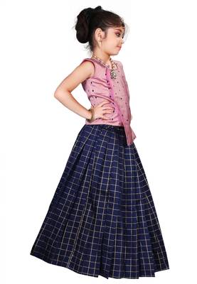 Kids Pink Top And Blue Lehenga Choli Set For Girls  3