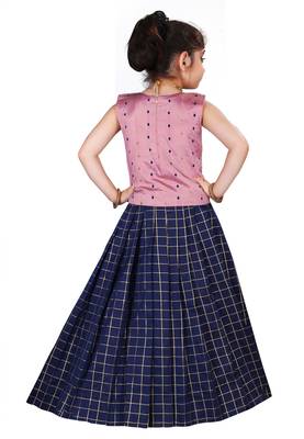 Kids Pink Top And Blue Lehenga Choli Set For Girls  4