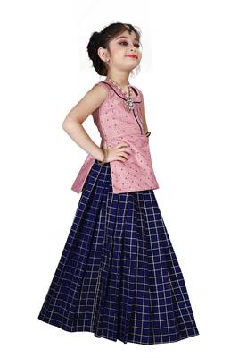 Kids Pink Top And Blue Lehenga Choli Set For Girls 2