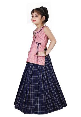 Kids Pink Top And Blue Lehenga Choli Set For Girls 3