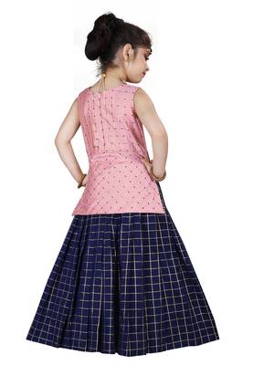Kids Pink Top And Blue Lehenga Choli Set For Girls 4