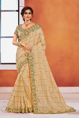 Gold Jute Silk Heavy Embroidered Work Fancy Designer Saree 1