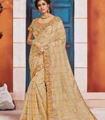 Gold Jute Silk Heavy Embroidered Work Fancy Designer Saree