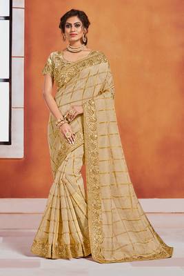 Gold Jute Silk Heavy Embroidered Work Fancy Designer Saree 1