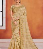 Gold Jute Silk Heavy Embroidered Work Fancy Designer Saree