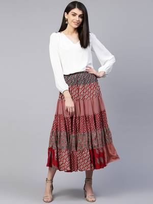 Pinksky Red printed cotton skirts 4