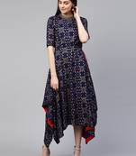 Pinksky Blue printed viscose rayon long-dresses
