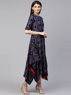 Pinksky Blue printed viscose rayon long-dresses 4