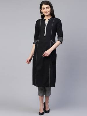Pinksky Black woven cotton cotton-kurtis 1
