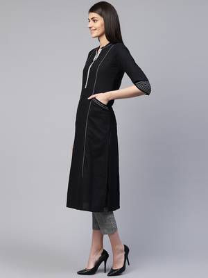 Pinksky Black woven cotton cotton-kurtis 3