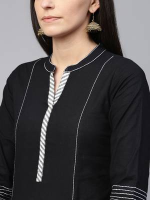 Pinksky Black woven cotton cotton-kurtis 5