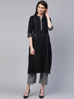 Pinksky Black woven cotton cotton-kurtis 1