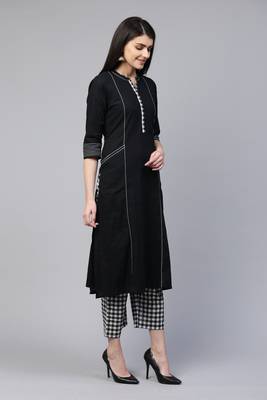 Pinksky Black woven cotton cotton-kurtis 3