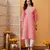 Hand Embroidered Peach Cotton Lucknow Chikankari Women Kurta