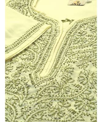 Ada Hand Embroidered Lemon Cotton Lucknowi Chikan Women Kurta - A100370 2