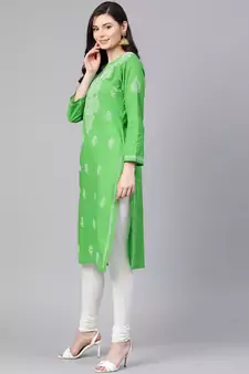 Ada Hand Embroidered Green Pure Cambric Cotton Lucknow Chikankari Women Kurti - A100350