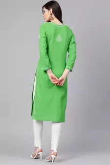 Ada Hand Embroidered Green Pure Cambric Cotton Lucknow Chikankari Women Kurti - A100350