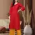 Ada Hand Embroidered Red Cotton Lucknow Chikan Women Kurti - A100362