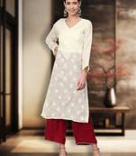 Hand Embroidered Cream Cotton Lucknowi Chikan Women Kurta