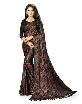 Black lycra Saree With Blouse  1