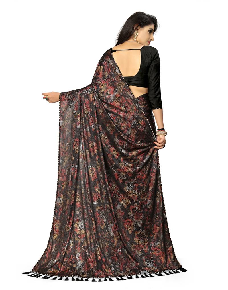 Black lycra Saree With Blouse 