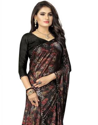Black lycra Saree With Blouse  3