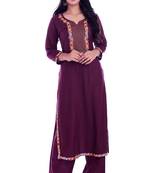 Women's Purple Rayon Embroidered Straight Kurta & Palazzo Set