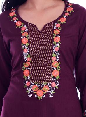 Women's Purple Rayon Embroidered Straight Kurta & Palazzo Set 4