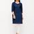 Women's  Navy Blue Cotton Embroidered Straight Kurta