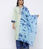 Women's Multicolor Rayon Slub Embroidered Straight Kurta, Sharara and Dupatta Set