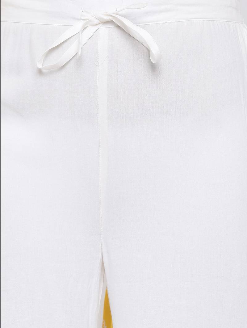 Women's Mustard Rayon Slub Embroidered Straight Kurta & Sharara Set