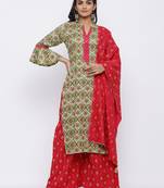 Women's Pink Rayon Embroidered Straight kurti, Palazzo and Dupatta Set