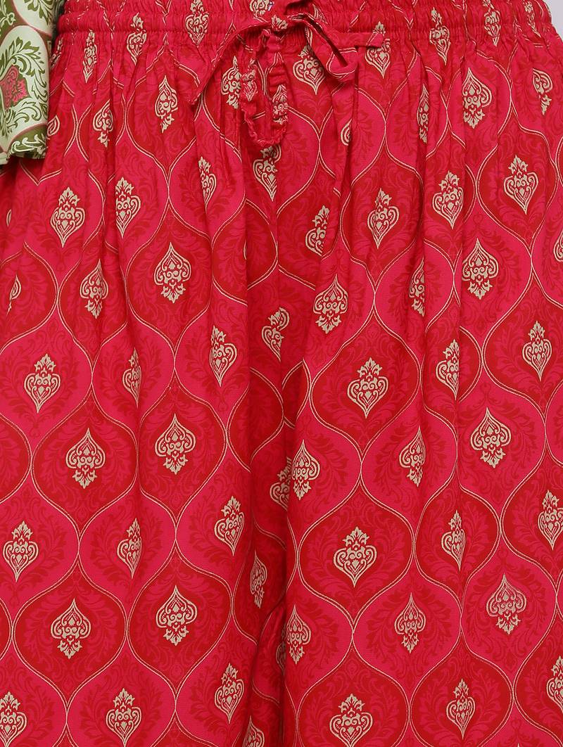 Women's Pink Rayon Embroidered Straight kurti, Palazzo and Dupatta Set