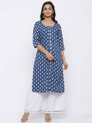 Women's Blue Rayon Embroidered Straight Kurta & Palazzo Set 1