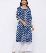 Women's Blue Rayon Embroidered Straight Kurta & Palazzo Set