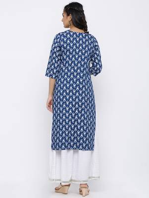 Women's Blue Rayon Embroidered Straight Kurta & Palazzo Set 2
