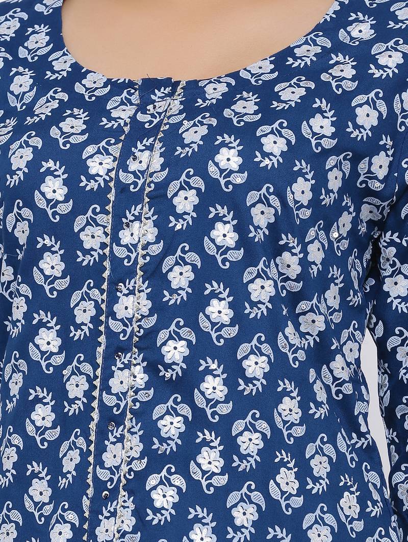 Women's Blue Rayon Embroidered Straight Kurta & Palazzo Set