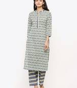 Women's Grey Cotton Cambric Floral Print Straight Kurta & Palazzo Set