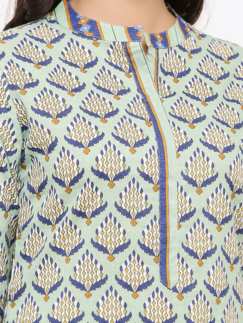 Women's Grey Cotton Cambric Floral Print Straight Kurta & Palazzo Set