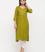 Women's  Lemon Rayon Embroidered Straight Kurta