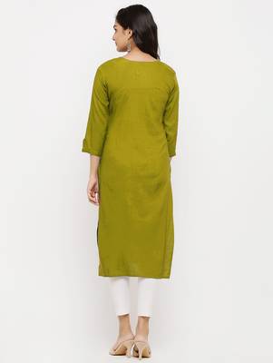 Women's  Lemon Rayon Embroidered Straight Kurta 2