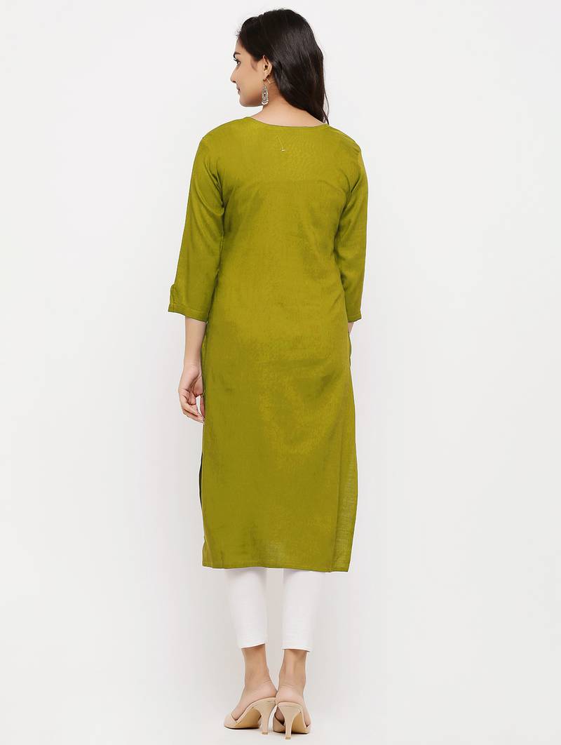 Women's  Lemon Rayon Embroidered Straight Kurta