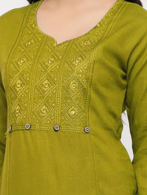 Women's  Lemon Rayon Embroidered Straight Kurta 3